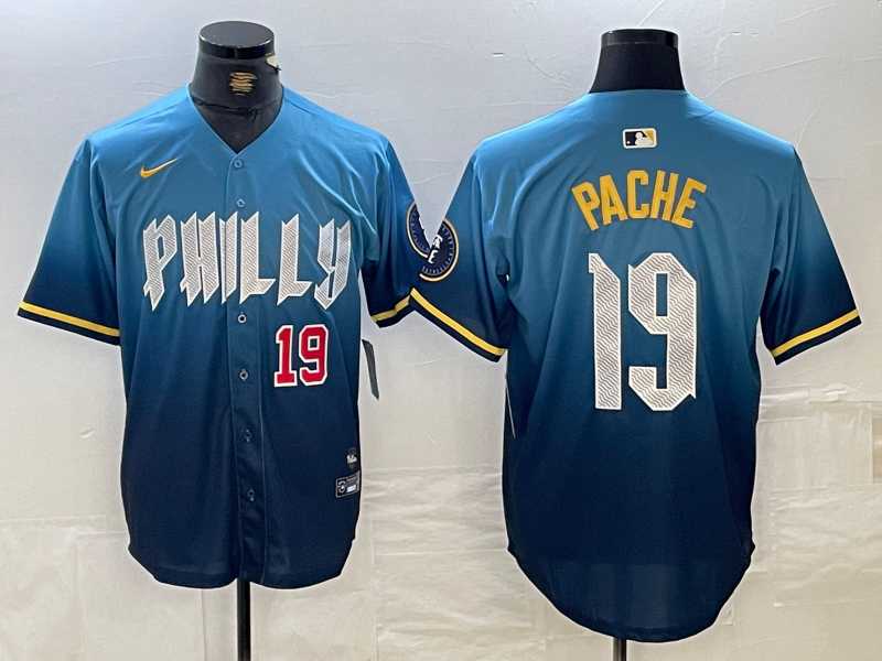 Mens Philadelphia Phillies #19 Cristian Pache Blue 2024 City Connect Limited Stitched Jerseys